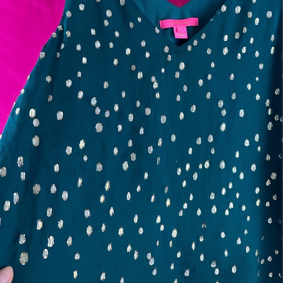 Lilly Pulitzer Silk Tank Top Gold Metallic Dot Green Sleeveless V Neck Size M - Picture 10 of 17